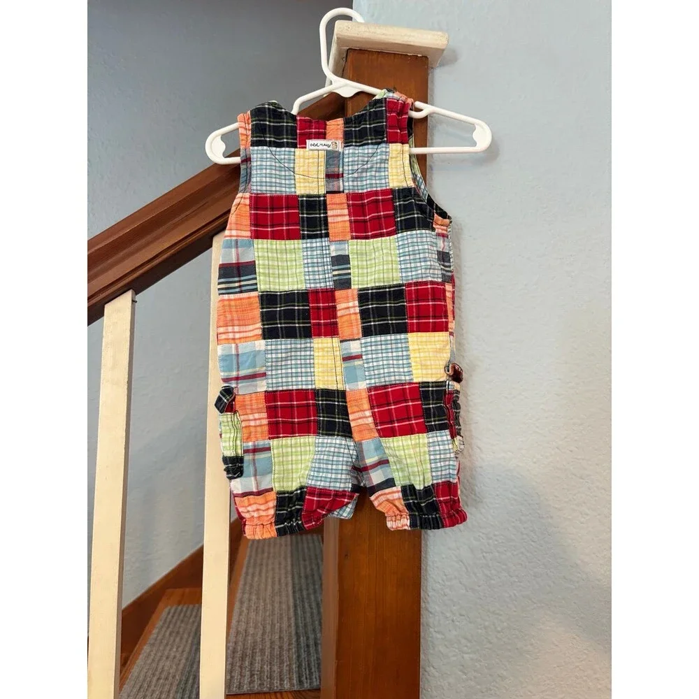 Old navy vintage Y2K madras patchwork plaid bubble romper 3/6 mths colorful